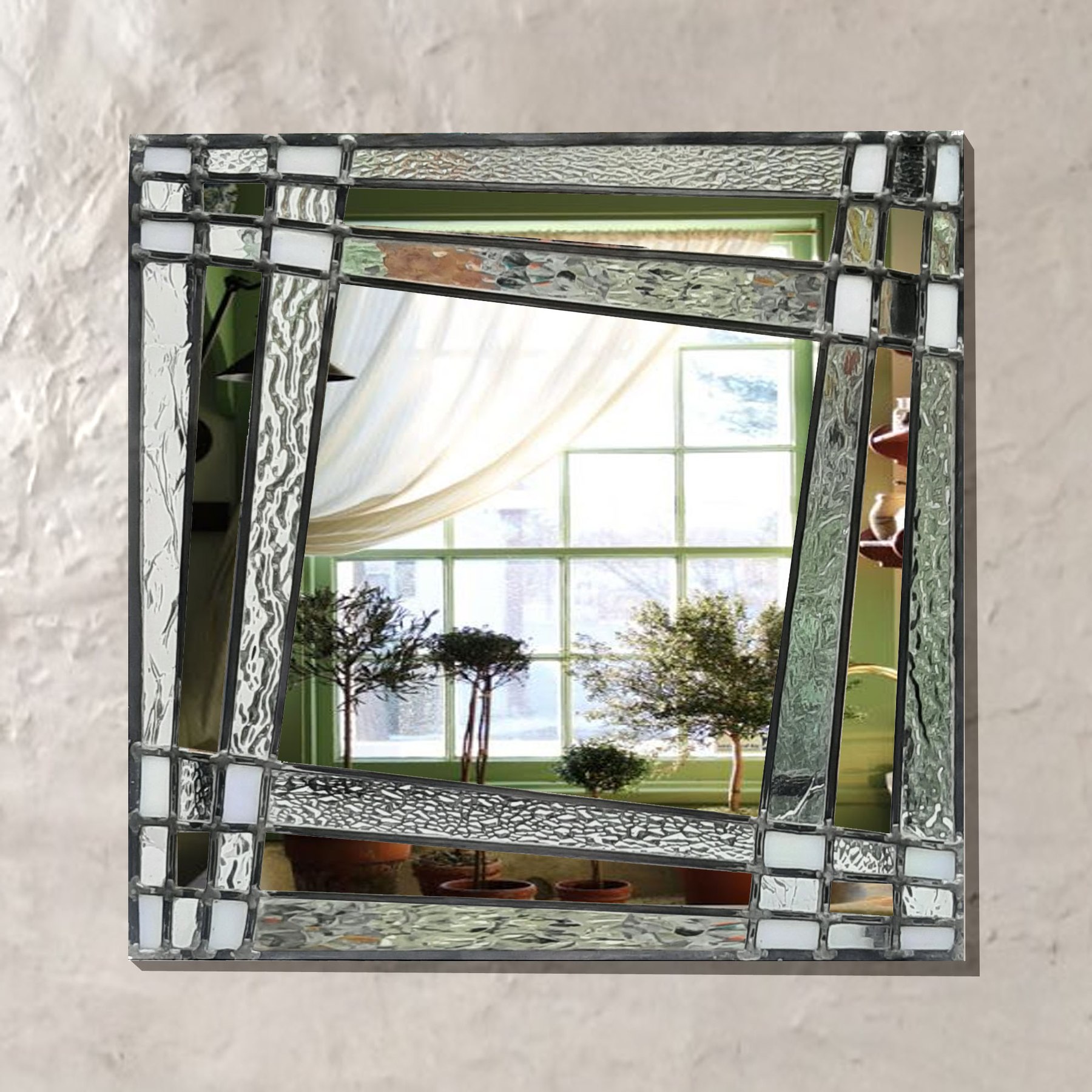 Miroir encadré de vitrail Art déco